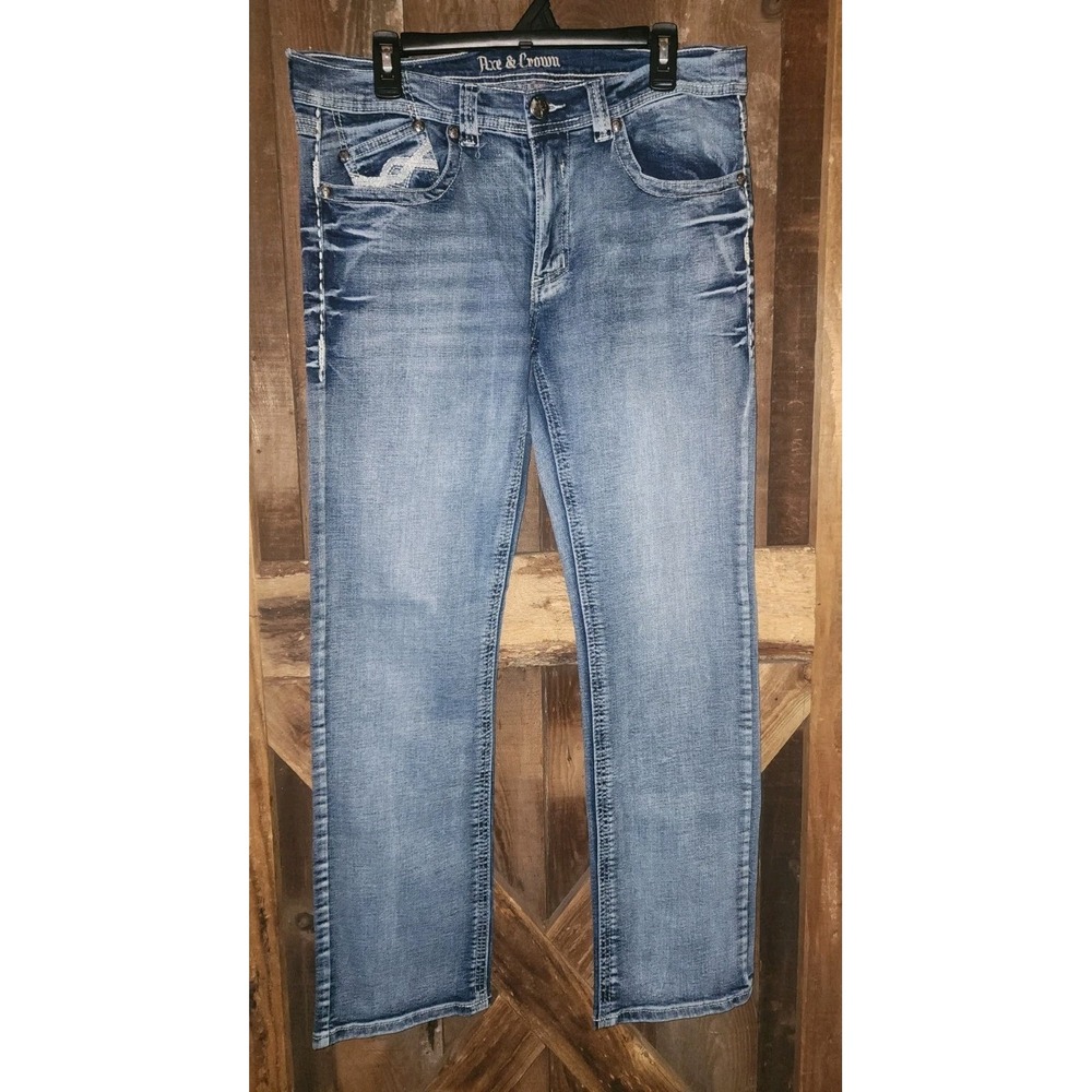 Axe And Crown Slim Fit Jeans 32x34 Medium Wash Men's Whiskering Biker
